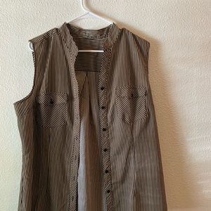 Silky striped sleeveless top. Tan with black stripes. XL. Good condition .